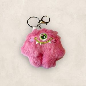 🟢Pink Fluffy Stuffed One Eye Monster Key Chain Bag Charm Accessory